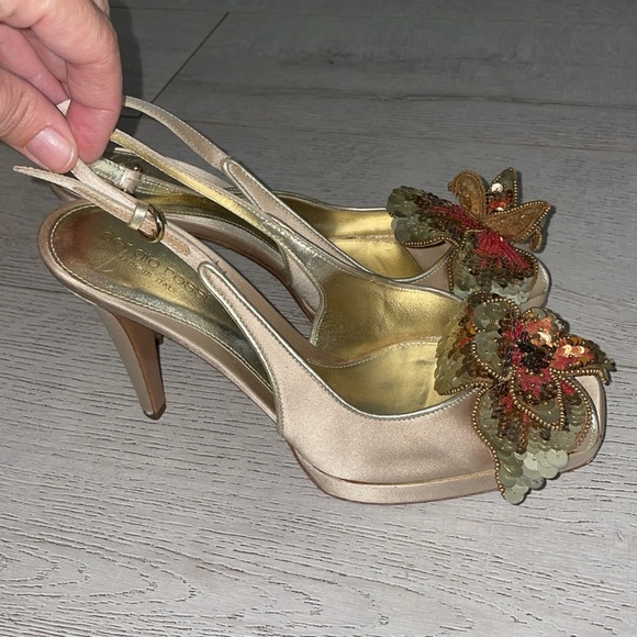 Sergio Rossi platform heel floral sequin toe Y2K vintage square toe gorgeous 9.5 - Picture 1 of 14